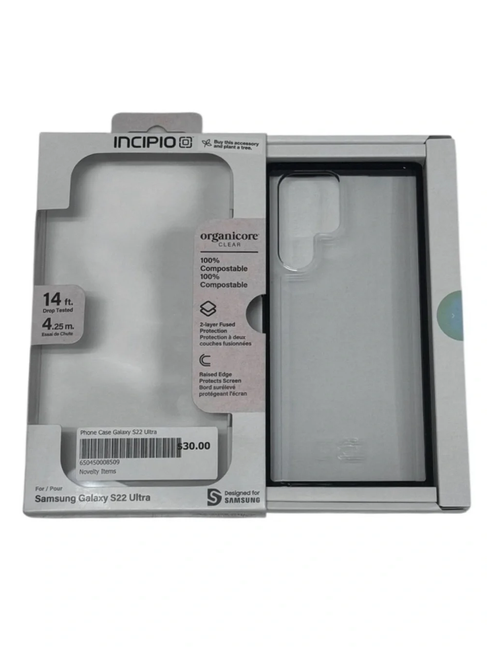 Samsung Galaxy S22 Ultra Incipio Clear Phone Case with Black Trim.